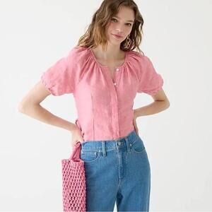 J.Crew Pink V-Back Short Sleeve Linen Top Size 0 NWT